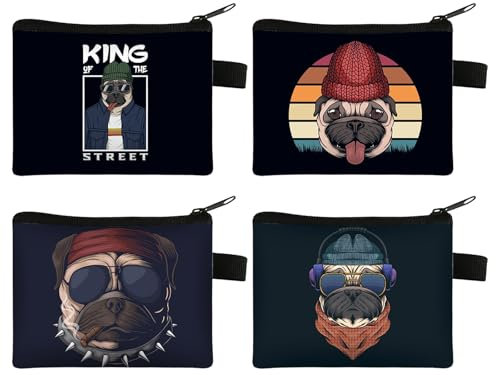 Sixfolo 4 Stück Mini Geldbeutel Hund Kleine Geldbörse Damen Mini Münzbeutel Kinder Tragbare Münzbörse Klein mit Reißverschluss für Münzen Karten Schlüssel Kosmetik