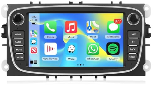 Motorsi 4+64G Android Autoradio für Ford Focus II/S-Max/Mondeo 9/Galaxy II/C-Max mit Kabellosem Carplay/Android Auto, 7 Zoll Touchscreen Navi/WiFi/FM/RDS/SWC/Canbus/Bluetooth/EQ + Rückenkamera
