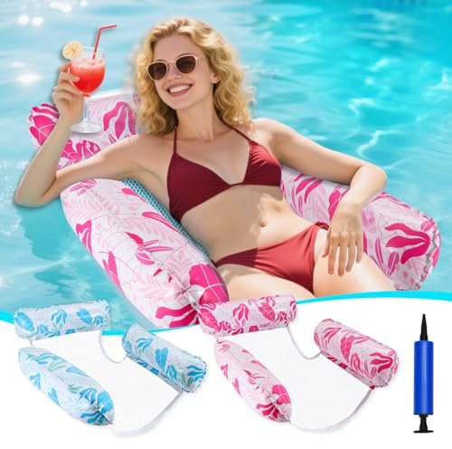 GCRQ Luftmatratze Pool Wasser Wasserhängematte, 2 Stück Mehrzweck Pool-Hängematte mit Schwimmenden Stühlen, für Schwimmbad, Strand und Sommer-Pool, Spielzeug für Partys und Geschenke (Blau, Rosa)