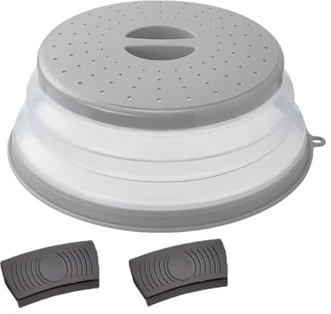 1 Pack Microwave Cover for Food, Microwave Cover, Microwave Splatter Guard, Microwave Plate Cover, Microwave Food Cover - Reusable Silicone Lid with 2 Handles, Heat-Resistant (21.7x8cm, Gray)