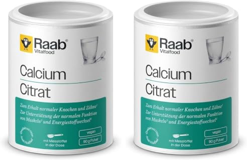 Raab Vitalfood® Calciumcitrat Pulver (90 g) - 100% Calciumcitrat ohne Zusätze, vegan, gut zu dosieren, Sportler, Unterstützung von Muskeln & Knochen, Elektrolyt-Haushalt (Packung mit 2)