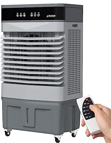 Evaporative Air Cooler, Industrial Strength Swamp Cooler with 120° Oscillation, 3 Speeds, 4 Ice Packs, 4 Universal Wheels for Indoor & Outdoor Use