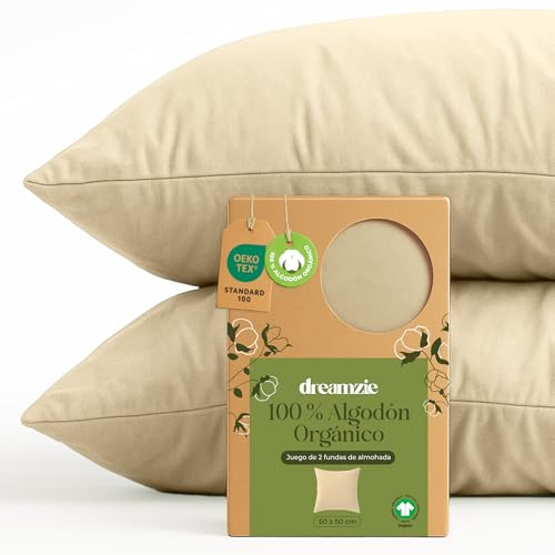 Dreamzie - Kissenbezug 50x50cm - 2er Set - 100% Bio-Baumwolle - Beige | GOTS & Oeko-Tex zertifiziert · mit Reißverschluss · Kopfkissenbezug & Kissenhülle · Jersey · atmungsaktiv · waschbar 60°C