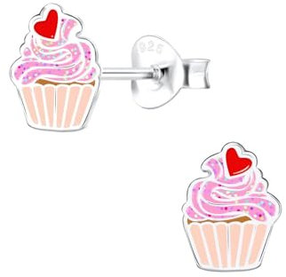 Monkimau Mädchen Ohrringe Cupcake | Ohrstecker aus 925 Sterling Silber | Kinderohrringe hypoallergen