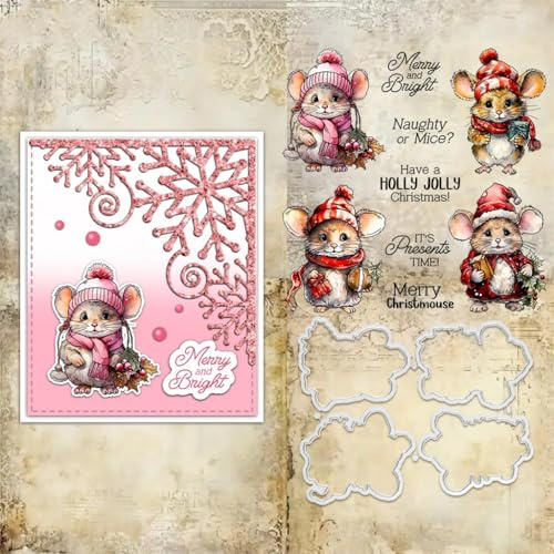 Sredwtk Gnome Tiere Weihnachten Stempel und Stanzen Set,Silikonstempel und Stanzen Set,Stanzschablonen und Stempelset,Clear Stamp und Stanzschablone Für DIY Scrapbooking Fotoalbum Dekor Karten (E)