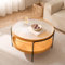 Cagnolier Table basse ronde, en verre trempé, avec espace de rangement à 2 étages, table d'appoint moderne, avec structure en métal, pour salon, 83 x 83 x 46 cm