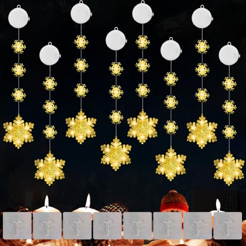 8 PCS Schneeflocke Beleuchtet mit Timer,LED Schneeflocke Weihnachtsdeko Fenster mit Saugnapf,Weihnachten Lichter Snowflake mit Saugnapf,Christmas Snowflake Lichter mit Saugnapfe,für Balkon,Party