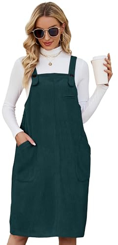 Flygo Damen Cordpullover Overall Latzhose Midikleid Rock mit Taschen