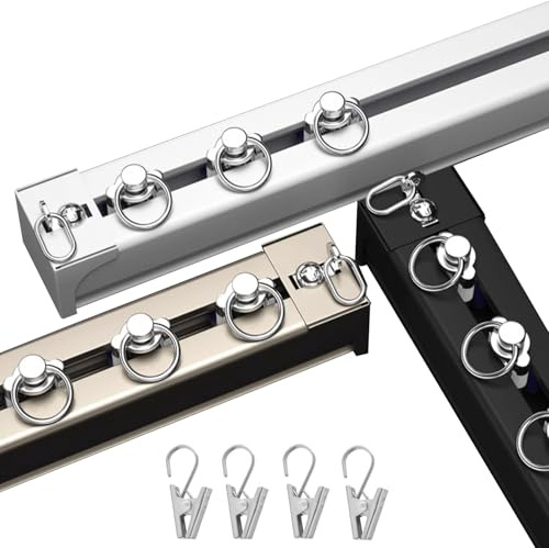 Aluminium Vorhangschiene Decken- und Wandmontage Raumteiler Gardinenschiene Deckenmontage Gardinen Schienensystem für Balkon, Privatsphäre, mit Metall-Gardinen-Clips(Champagne,230cm)