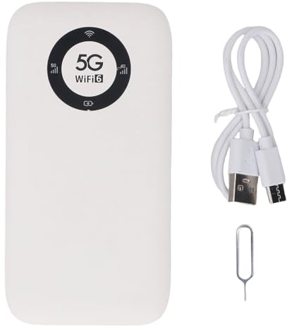 Denash 5G Mobile Hotspot, WLAN 6 Tragbarer WiFi -Geräte -Wireless -Router mit SIM -Karten -Steckplatz 7100mAh, Unterstützt Mehrere 5G -Bänder, 2,77 Gbit/S Download, 1,25 Gbit/S (White)
