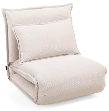 Meubletmoi Sessel, ausklappbar, 1-Sitzer, aus Cord, Beige, Ecru, mit abnehmbarer Rückenlehne und 1 Kissen – moderne Atmosphäre und Komfort – Gracie