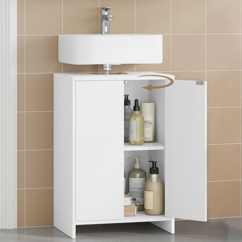 Hzuaneri Waschbeckenunterschrank, Unterschrank, Badezimmerschrank, Weiß | Verstellbare Einlegeböden, Badschrank mit 2 Türen, Freistehend, Moderner, 30 x 40 x 60 cm, BC00403X