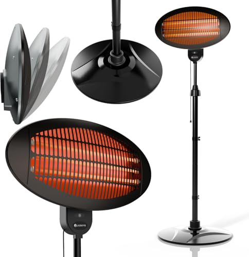 Juskys Infrarotstrahler 2000 W – Heizstrahler in Schwarz, höhenverstellbarer Standheizstrahler, 3 Heizstufen für Terrasse & Garten