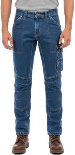 ALF.GERMANY Arbeitsjeans Herren – Robuste Denim Arbeitshose mit Cargotaschen, Multifunktion & Kniepolstertaschen, Cargo Combat Workwear