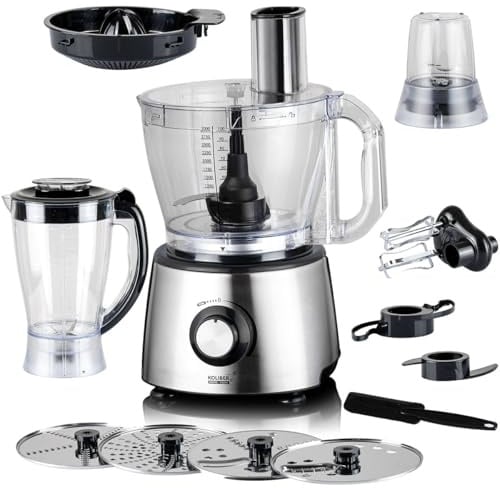 Koliber Multifunktionale Küchenmaschine1400W 12 in 1 Zerkleinerer Mixer Kneter 3L Schüssel Reiben Schneiden Mixen Mahlen Entsaften Edelstahlmesser Smoothie Aufsatz Kaffeemühle Küchenhelfer
