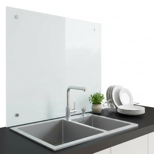 Mucola Küchenrückwand Glas Spritzschutz Herd 6 mm ESG 70x40 cm Milchglas | Gehärtetes Sicherheitsglas, 4 vorgebohrte Löcher zur Wandmontage, polierte Kanten, leicht zu reinigen, inkl. Montagematerial