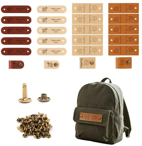 Ousuwo 20 etiquetas de cuero con 40 juegos de remaches, perfectas para manualidades, ropa, bolsos, sombreros y decoración hecha a mano