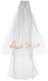PartyDeco Schleier mit Kamm Bride to Be Aufschrift 63cm - Brautschleier JGA Party Junggesellinnenabschied - Kostüm Accessoire Fasching Karneval - Weiß Rosegold