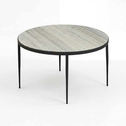 FineBuy Couchtisch Metall mit weißer Toronto Marmor Tischplatte 70cm rund - Runder Wohnzimmertisch Design Loungetisch - Eleganter Sofatisch - Moderner Beistelltisch Handmade