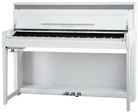 Classic Cantabile UP-1 WM Pianoforte Verticale Digitale - 88 Tastiera pesata - Pianola musicale con USB, MIDI, 256 polifonia, 40 voci - Piano digitale con funzione registrazione Mp3 - Bianco Opaco