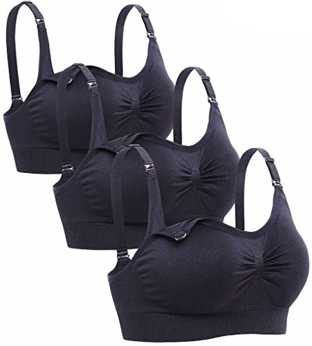 Lataly Womens Sleeping Nursing Bra Wirefree Breastfeeding Maternity Bralette Color Black Pack of 3 Size S
