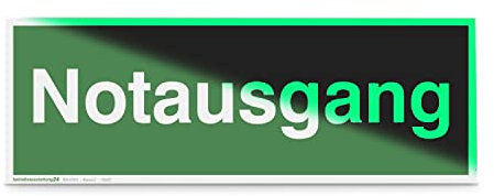 Betriebsausstattung24 Fluchtwegschild „Notausgang“ - Aluminium, langnachleuchtend - 30,0 x 10,5 cm - DIN 67510 Klasse C - Leuchtdichte von 150/22 mcd/m² - Notausgangsschild