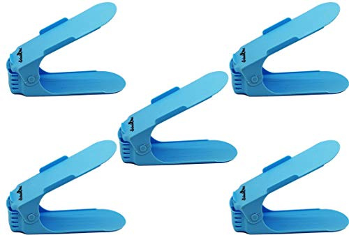 SchuhMe 5 x Verstellbarer Profi Schuhstapler Schuhorganizer Schuhhalter – Magic Shoe Rack Organizer - Sparset für 5 Paar Schuhe (Blau)