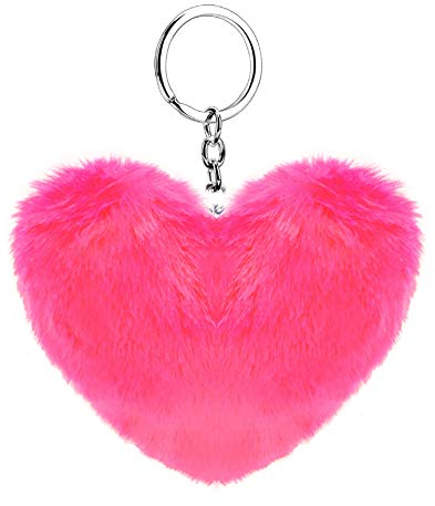 Soleebee Künstliche Kaninchenfell Keychain Flauschigen Liebesherz Pom Pom Schlüsselanhänger Taschen Koffer Rucksäcke Zubehör Charm Auto Schlüsselanhänger Schlüsselring für Frauen Mädchen (Pink)