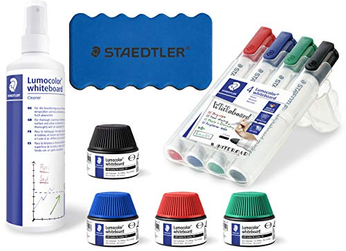 Staedtler Whiteboardmarker Lumocolor Rundspitze (1, Whiteboardmarker + Reinigungsspray Löscher + Nachfüller)