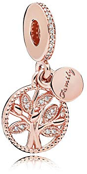 FGT Rose Gold Family Tree Charm for Bracelets Necklaces Pendants Sterling Silver Dangle Gift for Women Girls Mum Grandmother Sister Aunt Family Birthday Mothers Day