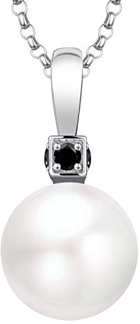 JO WISDOM Damen Kette Perlen Silber 925 Halskette Anhänger 11mm Perle mit 3A Zirkonia Schwarzer Spinell,Schmuck für Mutter Tochter Frauen Mädchen