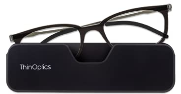 ThinOptics Connect Ultradünne Lesebrille Stärke +2.0 - Magnetisches Telefonetui - Schwarzer Gestelle - Unisex-Lesebrillen für Männer und Frauen