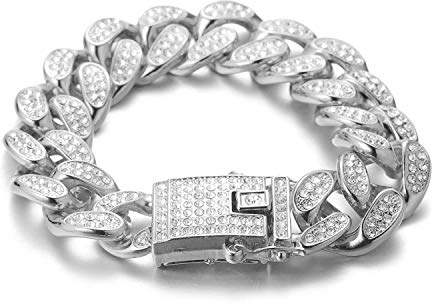 Halukakah Goldkette für Herren Männer,20MM Kubanische Kette Iced Out Platin Weißgold Überzogen Armband 20cm,Labordiamanten Hand Eingelegt,mit Geschenkbox