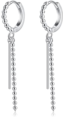 SLUYNZ 925 Sterling Silber Perle Kugel Creolen Ohrringe für Frauen Damen Minimalistische Bar Creolen baumeln