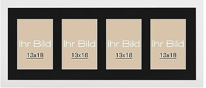 Bildershop-24 Bilderrahmen Collage Monza Weiß (matt) 64x27cm mit Vier Passepartout-Ausschnitten 13x18cm in Schwarz Fotorahmen, Wechselrahmen, Posterrahmen, Puzzlerahmen