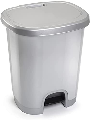 Acan Tradineur - Cubo de Basura con Pedal - Fabricado en Plástico - Capacidad de 27 litros - 45 x 38 x 32 cm - Color Plata
