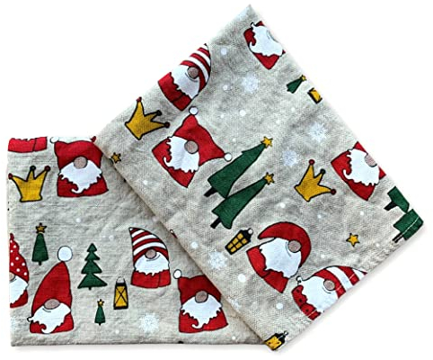 JOWOLLINA 2er-Set: Gourmet Geschirrtücher Küchenhandtücher Handtücher Tücher 44x68 cm Halbleinen Stonewashed Bedruckt (Weihnachtswichtel rot)