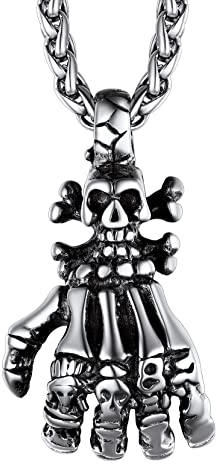 Richsteel Edelstahl Skelett Handkrallen Kette für Herren Jungen Punk Gotik Totenkopf Schädel Anhänger Hip pop Rock Schmuck