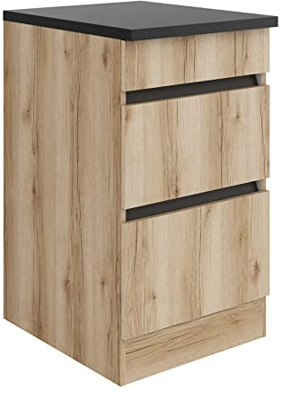 idealShopping GmbH Küchen Schubladenunterschrank mit Arbeitsplatte Kaya U536-0+ in Wildeiche Nachbildung 50 cm breit