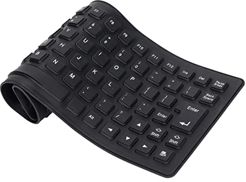 Teclado de Silicona Resistente Al Agua, Teclado Flexible Plegable, Teclado Delgado para Juegos USB Mudo, 85 Teclas, Teclado Suave Y Silencioso Enrollable, Teclado de Silicona con Cable USB(Negro)
