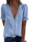 Coloody Femme Tee Shirt Dentelle Col en V, Manches Courtes Loisirs D'été Tunique en Jacquard en Dentelle Blouse Amples Caraco en Dentelle Tops Chemisiers à La Mode(Bleu Clair) XXL