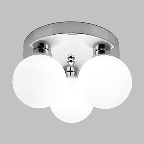 Modern Chrome 3 Way Ceiling Light Round Frosted Globe Lamp Shades H3006 with G9 5w Cool White