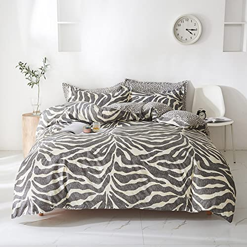 RFFLUX Bettwäsche 155x220 cm 2teilig mit Reißverschluss 3D grau abstrakt Leopardenmuster Bettwäsche Sets Warme Winter Sommer Weich und Angenehme Bettbezüge mit 2 Kissenbezug 80x80 cm für Teenager