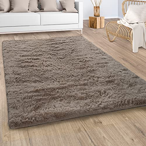 Paco Home Hochflor Teppich Wohnzimmer Schlafzimmer Shaggy Modern Fellteppich Flauschig rutschfest Fell Imitat Kunstfell Beige Taupe, Grösse:140x200 cm