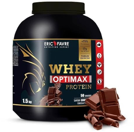WHEY OPTIMAX PROTEIN - Molkenproteinpulver für Muskelaufbau - Regeneration mit natürlich vorkommendem Glutamin und BCAA-Aminosäuren - Chocolat 1,5kg - Eric Favre
