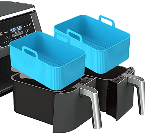 miuline 2PCS Silicone Pot for Ninjas Dual Air Fryer, Air Fryer Accessories for DZ201, DZ401, Reusable Silicone Air Fryer Liner, Air Fryer Baking Tray BPA Free for Air Fryer, Oven, and Microwave(Blue)