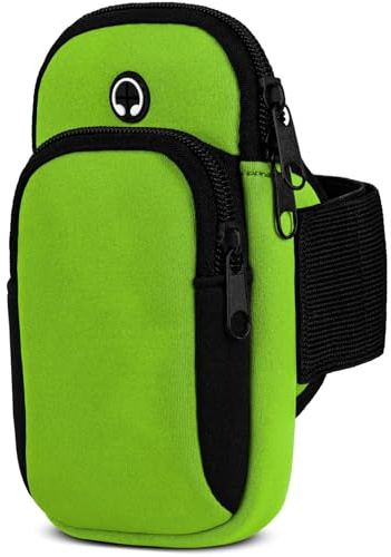 moex Handytasche Joggen für iPhone SE (2020/2022) Sportarmband Handy aus Neopren, Handyhalterung Arm zum Laufen Sport Armband, Laufarmband mit 2 Fächern, Lauftasche Jogging - Grün