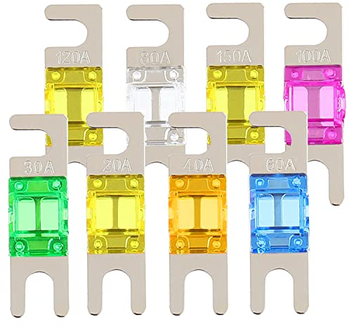 Mini ANL Sicherung 20 A, 30 A, 40 A, 60 A, 80 A, 100 A, 120 A, 150 A Kfz Sicherungen Set 8 Stück Elektroniksicherung für Auto-Marine-Audio-Video-System