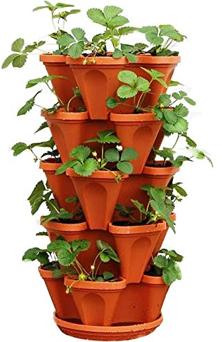 FJAUOQ Vaso da Fiori Tridimensionale Multistrato Impilabile 5 Vasi per Piante di Fragole per Balcone Giardino Interni Ed Esterni Rampicanti Piante Fioriera da Balcone Regolabile,001