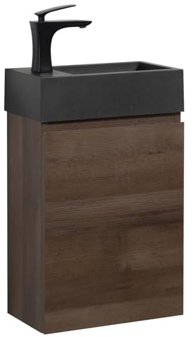 WC Badmöbel Angela 40x22 cm Braun Eiche - Schrank Schwarze Waschbecken Badezimmer Toilette